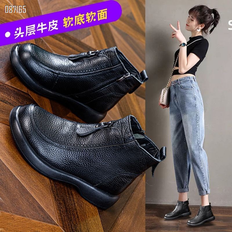 【单双可补货】秋冬头层牛皮加绒羊毛休闲马丁靴妈妈棉鞋SA111