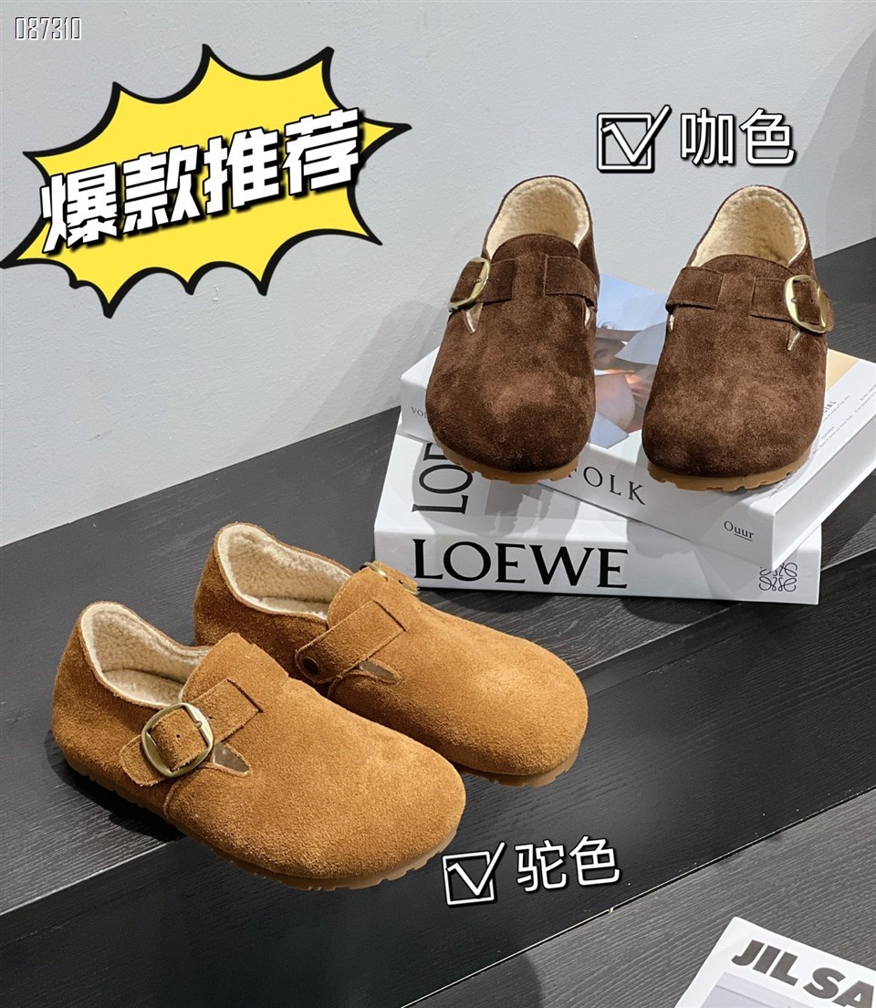 【单双可补货】秋冬新款头层磨砂牛皮平底小众乐福单鞋大头勃肯单鞋SA310-1