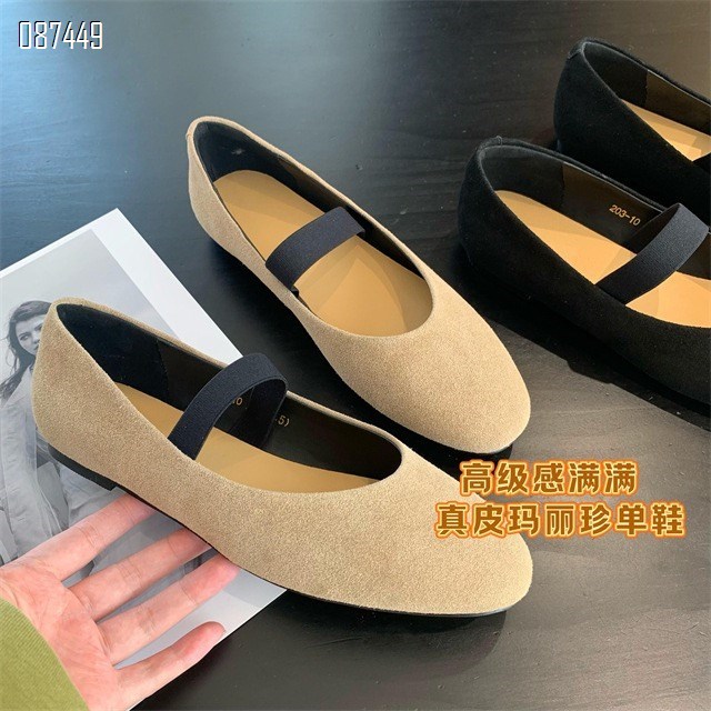 【单双可补货】秋款牛反绒皮 /头层羊皮芭蕾风软底牛皮单鞋SA203-10