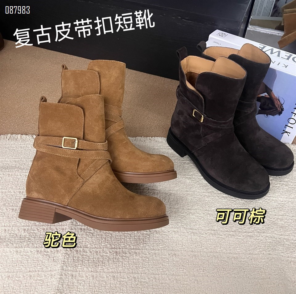 【单双可补货】秋新款磨砂牛皮粗跟加绒短靴马丁靴SA580
