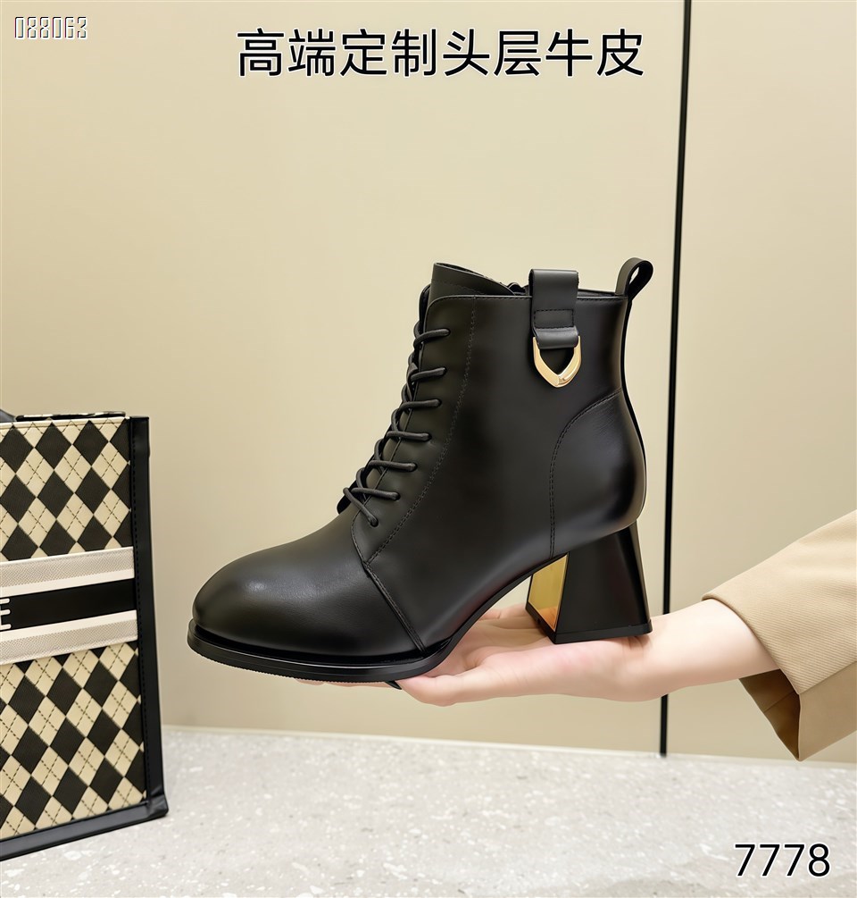 【单双可补货】新款头层牛皮绒里短靴百丽同款马丁靴7778