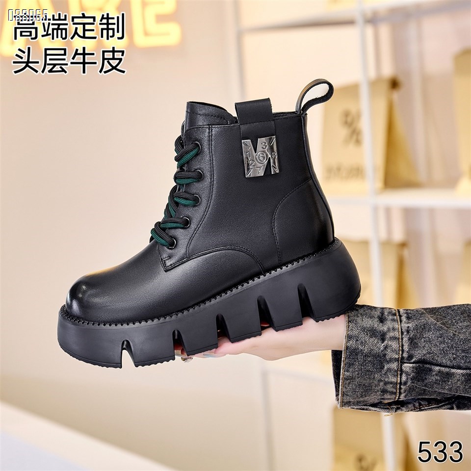 【单双可补货】新款头层牛皮绒里短靴厚底马丁靴533