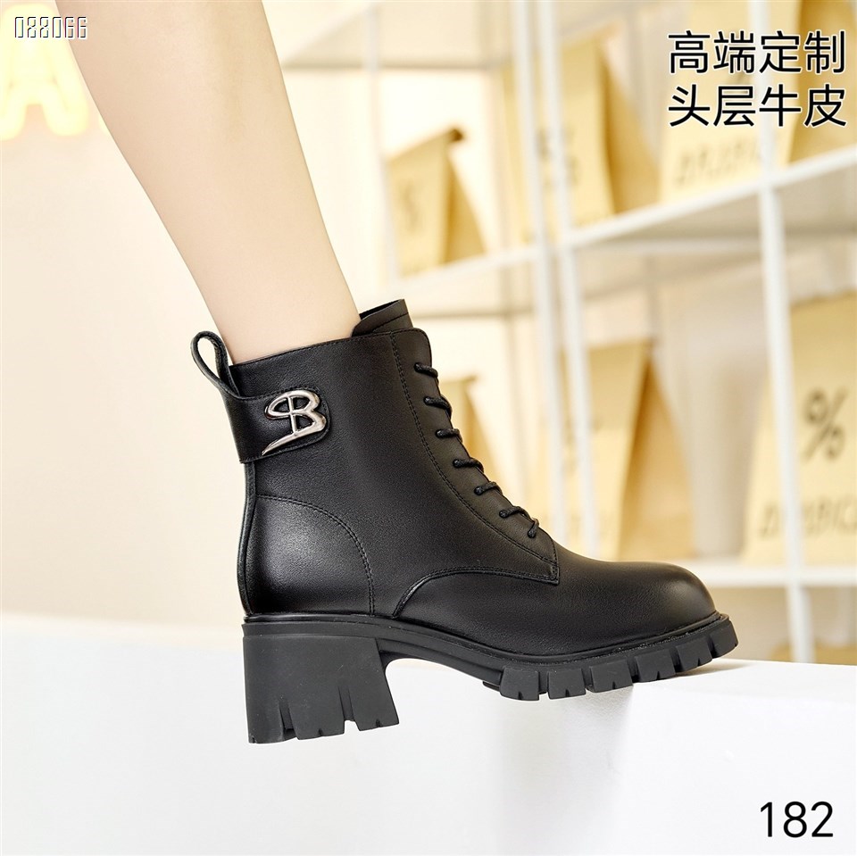 【单双可补货】新款头层牛皮绒里短靴百丽同款马丁靴182