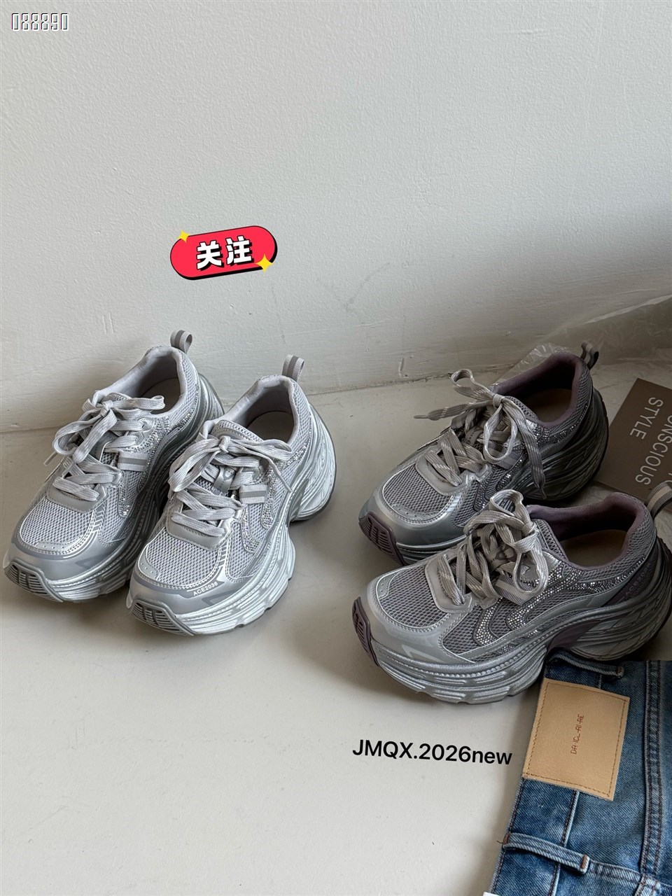 【单双可补货】新款厚底带钻老爹鞋休闲鞋SA9302