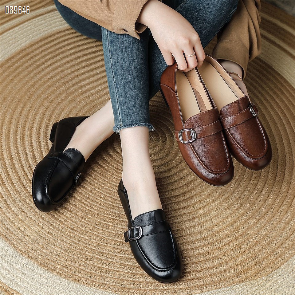 【单双可补货】新款头层牛皮单鞋时尚百搭女鞋真皮乐福鞋SA20266