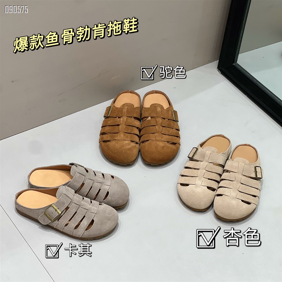 【单双可补货】新款头层磨砂牛皮包头拖鞋SA315