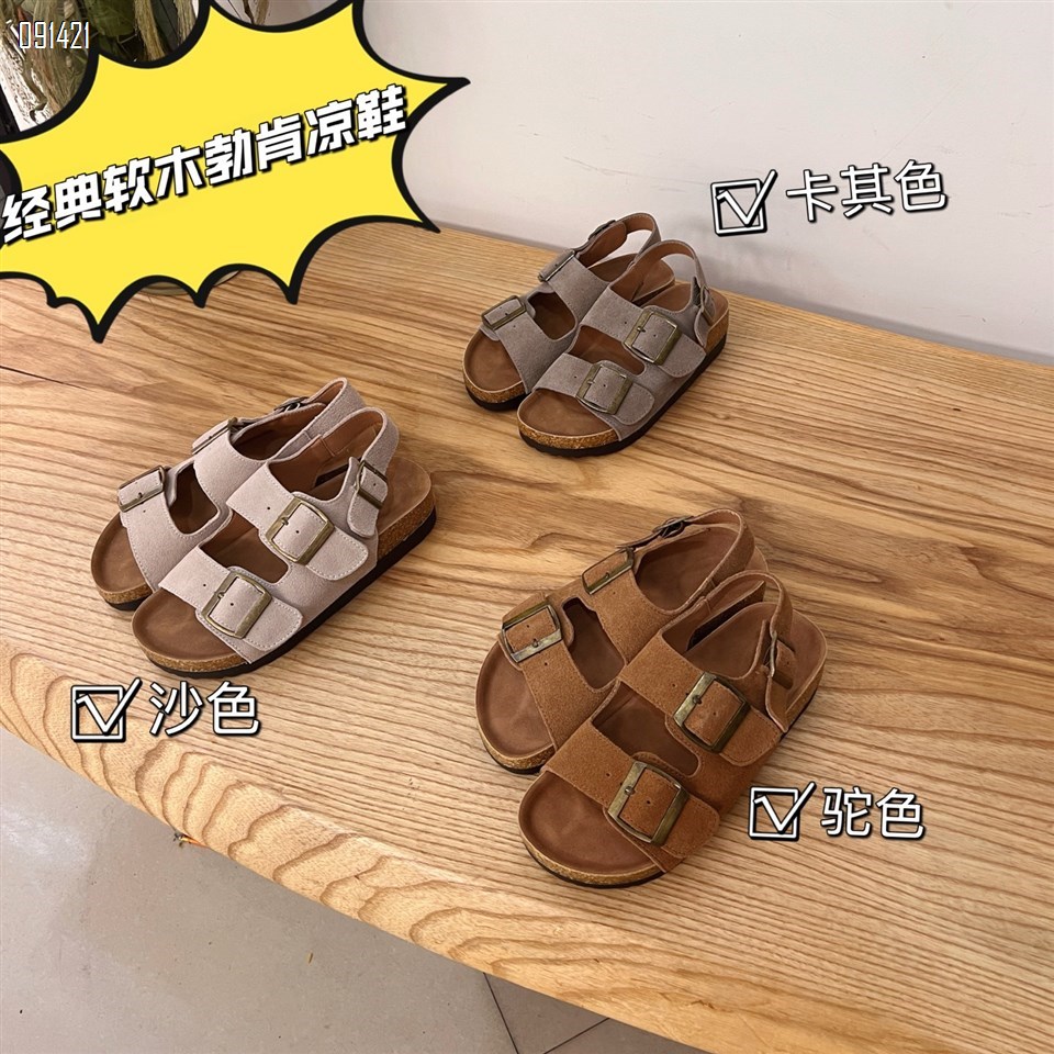 【单双可补货】新款头层磨砂牛皮双扣带平底博肯一字带凉鞋SA321