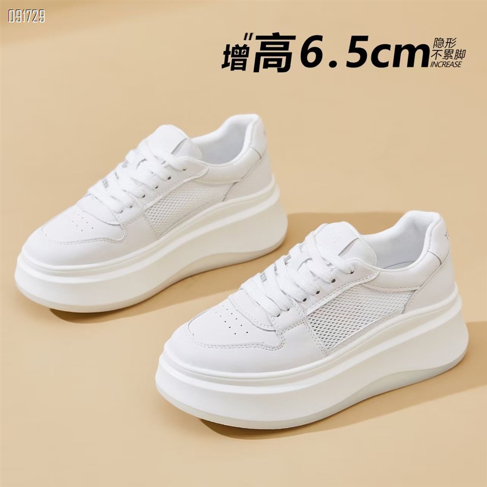 【单双可补货】新款皮拼网纱时尚板鞋厚底增高小白鞋SA9332