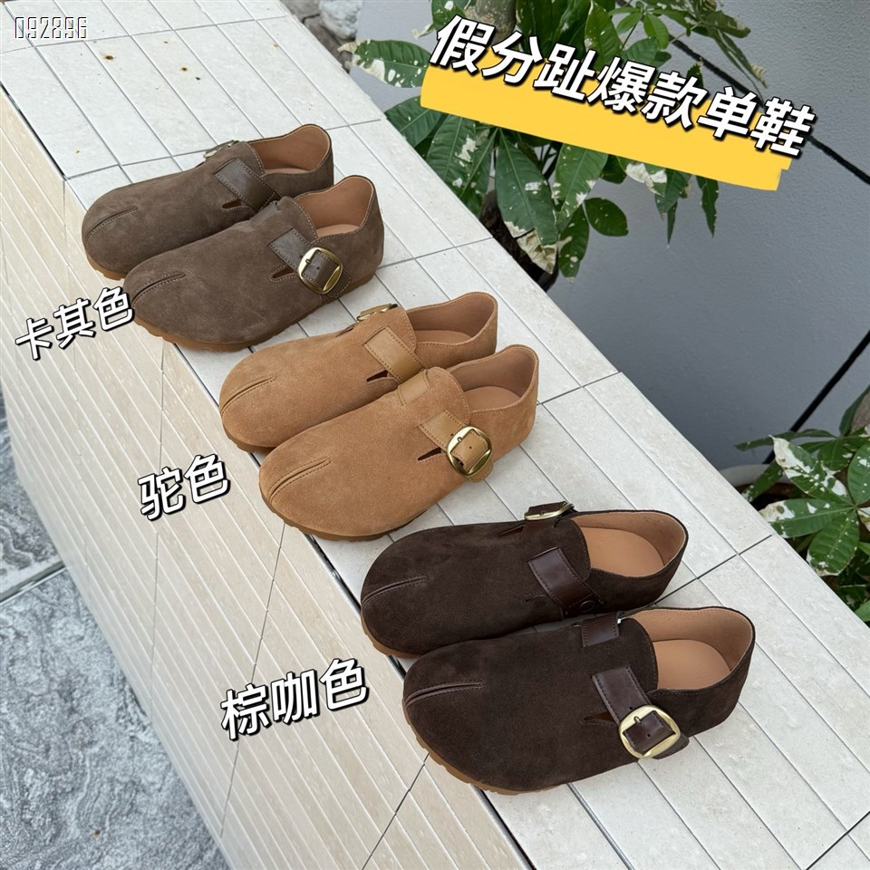 【单双可补货】新款磨砂牛皮假分趾爆款勃肯单鞋SA615