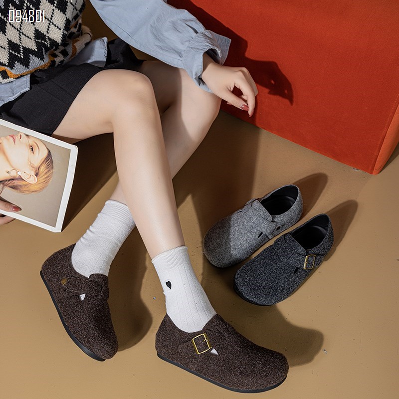【单双可补货】新款软底软面毛呢勃肯鞋单里绒里单鞋6131